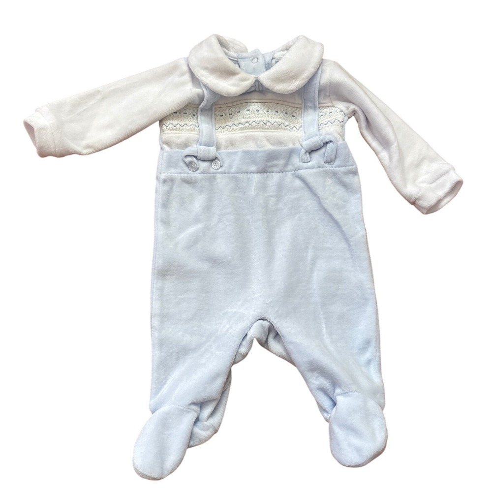 Rock a Bye Baby Boutique Romper Kids Blue‎ Smocked Velour Footed SIZE 0-3m